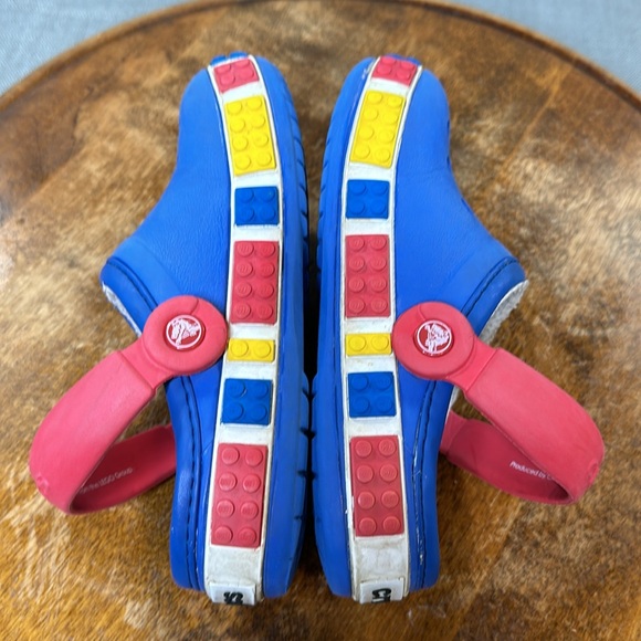 Crocs Clogs Youth Girls Boys 10/11 LEGO Blue Red Convertible Fleece Lined - Picture 6 of 13